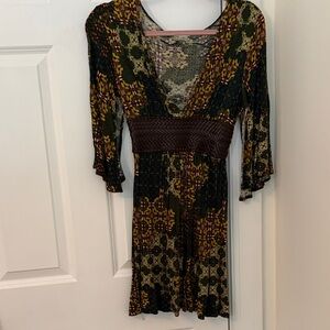 Lucy Love Floral Long Sleeve Dress - Green and Brown
